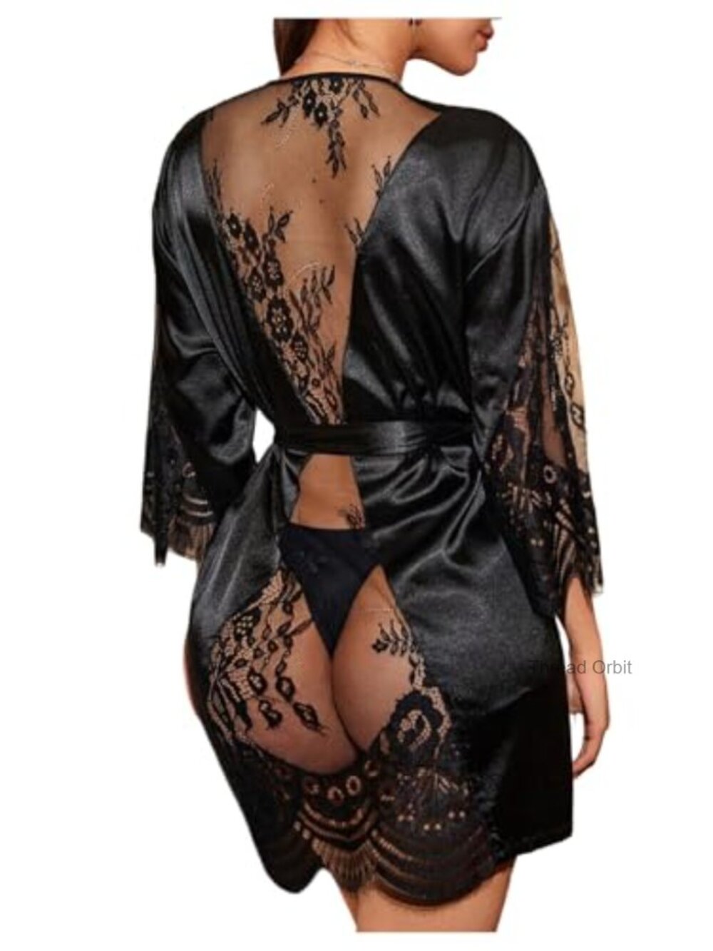 Lace Sheer Satin Kimono Robe Silk Bridesmaid Belted Robe